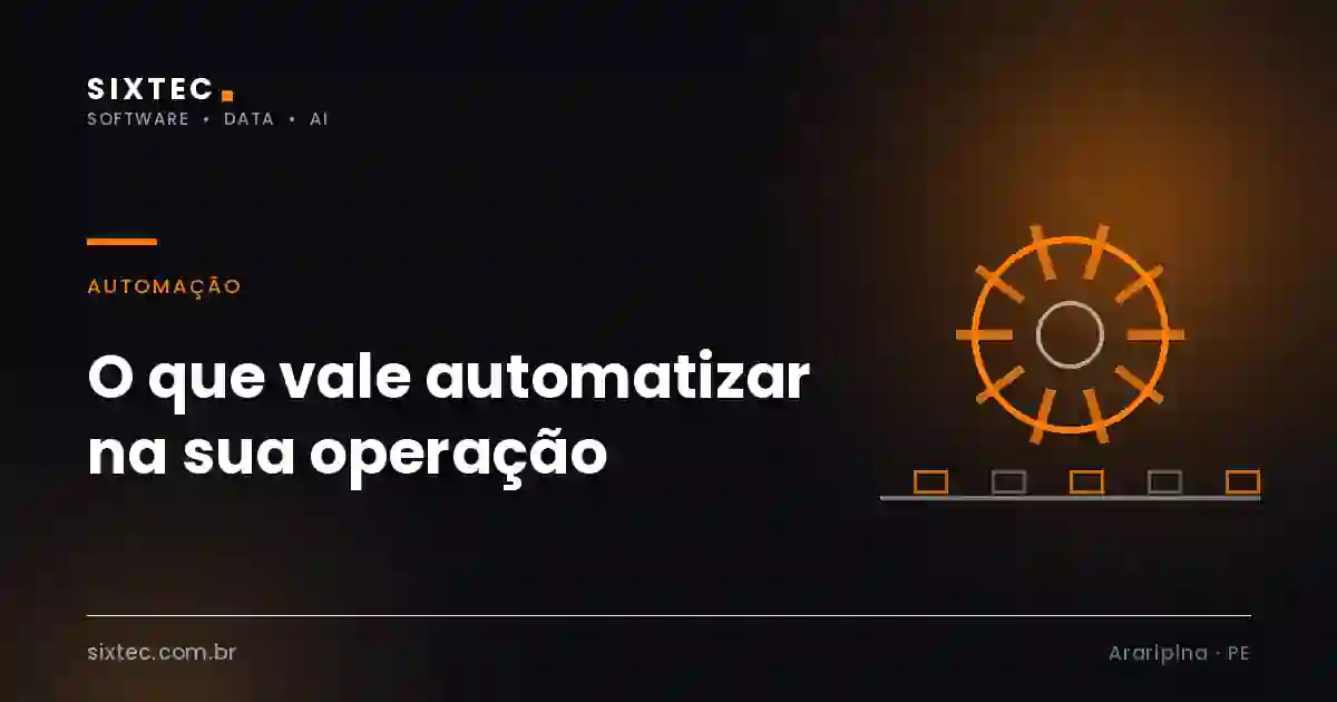 Engrenagem laranja em contorno acima de uma esteira com caixas alternadas em laranja e cinza
